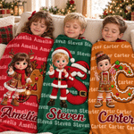 Personalized 3D-Style Character Artwork Photo Multicolour Soft Throw Blanket with Name and Initial Home Decor Christmas Eve Party Gift for Kids