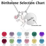 Personalised Fantasy Unicorn Necklace with Birthstone Charm and Engraved Name Disc Birthday Gift for Women Girls