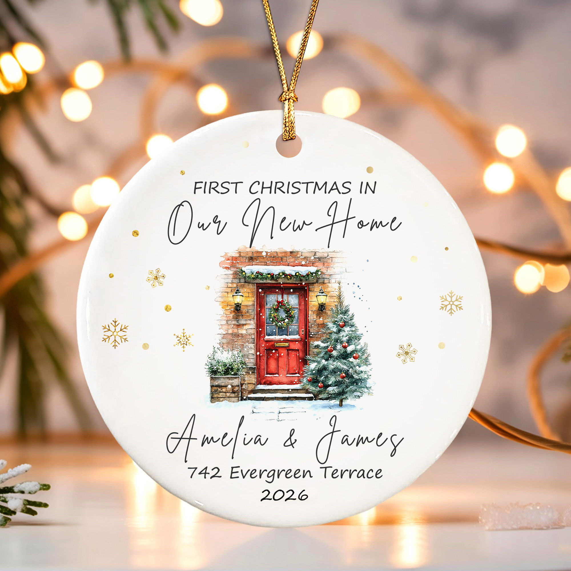 Personalisierte Weihnachten Haus Tür Keramik Ornament mit Namen Adresse und Jahr Home Decor Weihnachtsgeschenk für Familie Freunde New Home Movers