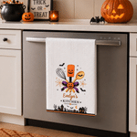 Personalized Halloween Theme Pumpkin Baking Tools Soft Waffle Tea Towel with Name Kitchen Decor Halloween Gift for Family Friends
