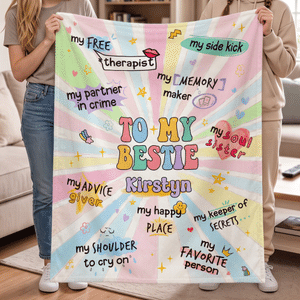 Manta suave y colorida personalizada para mi mejor amiga, con nombre; decoración para el hogar; regalo de cumpleaños o aniversario para mejores amigas y amigas