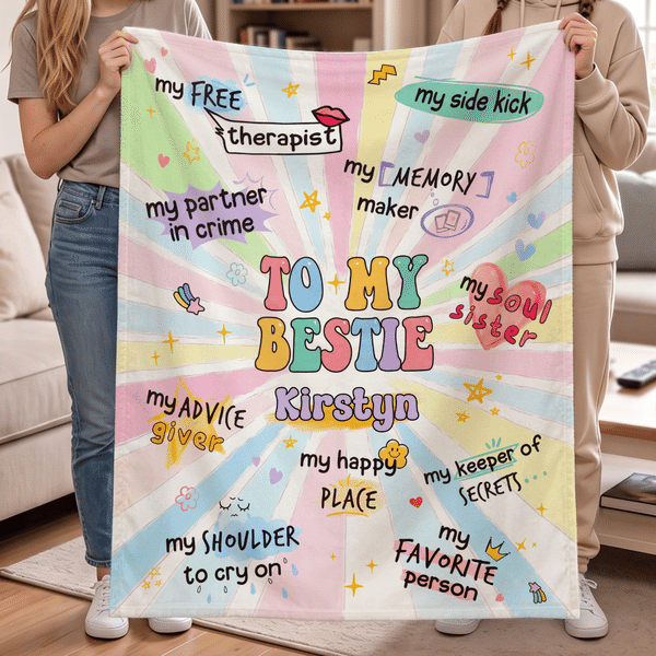 Personalized Colorful To My Bestie Soft Throw Blanket with Name Home Decor Birthday Anniversary Gift for Besties Friends