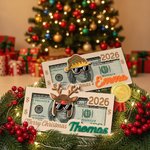 Personalised Santa Claus Hat with Glasses Wooden Money Holder with Name and Year Funny Christmas Gift for Kids Family