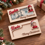 Personalized Christmas Theme Cartoon Character Photo Wood Cash Money Holder with Name Christmas Gift for Kids