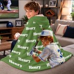 Personalized Oil Painting Style Portrait Baseball Soft Hooded Blanket with Name and Team Name Birthday Gift for Sports Lover