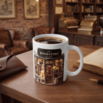 Personalized 3D-Effect Art Bookstore 11 oz 15 oz Ceramic Mug with Name Year and Book Shaped Drink Stirrer Birthday Christmas Gift for Book Lovers