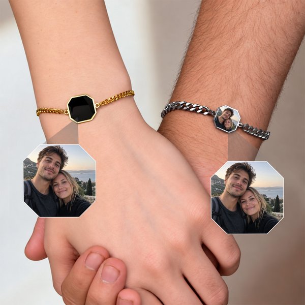 Personalized Heat-Activated Hidden Photo Bracelet with Engraved Text Dainty Jewelry Memorial Anniversary Birthday Gift for Couple Best Friend
