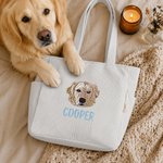 Personalized Embroidery 1-3 Pet Face Photos Large Corduroy Tote Bag with Names Daily Use Birthday Gift for Dog Cat Pet Owner Lovers