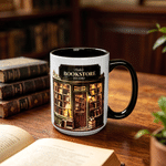 Personalized 3D-Effect Art Bookstore 11 oz 15 oz Ceramic Mug with Name Year and Book Shaped Drink Stirrer Birthday Christmas Gift for Book Lovers