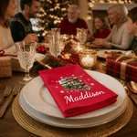 Personalized Christmas Theme Pattern 100% Cotton Reusable Red Napkin with Name Table Decor Christmas Gift for Family Friend