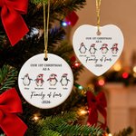 Personalized Our First Christmas Penguin Family  Heart Ceramic Ornament with Names and Year Tree Decor Christmas Gift for Family Kids