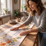 Camino de mesa personalizado con flores silvestres pintadas en acuarela, con nombre y fecha; decoración de mesa; regalo de boda para la pareja o los recién casados