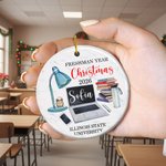 Personalised Freshman Year Ceramic Christmas Ornament with Name and School Name Classroom Tree Decor Christmas Gift for College Student