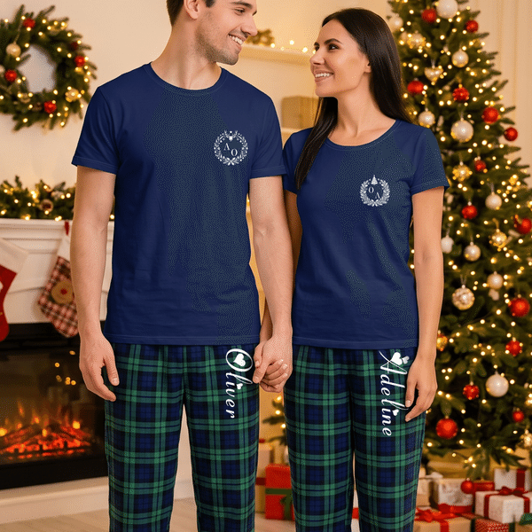 Ensemble de pyjama doux multicolore personnalisé avec monogramme et prénom – Vêtements d'intérieur – Cadeau d'anniversaire, de Noël ou pour les couples et les jeunes mariés