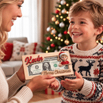 Personalized Christmas Theme Cartoon Character Photo Wood Cash Money Holder with Name Christmas Gift for Kids