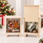 Personalized 3D-Effect Artwork Cartoon Character Photo Wooden Money Box Piggy Bank with Christmas Initial and Name Desk Decor Christmas Gift for Kids