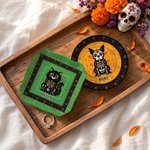 Piattino in ceramica personalizzato con teschi di zucchero, gatti e cani, con nome – Oggetto d’arredo per la casa, regalo per il Giorno dei Morti per i proprietari di animali domestici