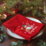Personalized Christmas Theme Pattern 100% Cotton Reusable Red Napkin with Name Table Decor Christmas Gift for Family Friend