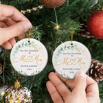 Personalised Our First Christmas As Mr and Mrs Ceramic Ornament with Name and Year Christmas Gift for Couples