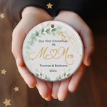 Personalised Our First Christmas As Mr and Mrs Ceramic Ornament with Name and Year Christmas Gift for Couples