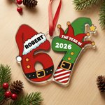 Personalised Funny 67 Santa Hat Elf Acrylic Ornament with Name and Year Home Tree Decor Christmas Gift for Family Friends