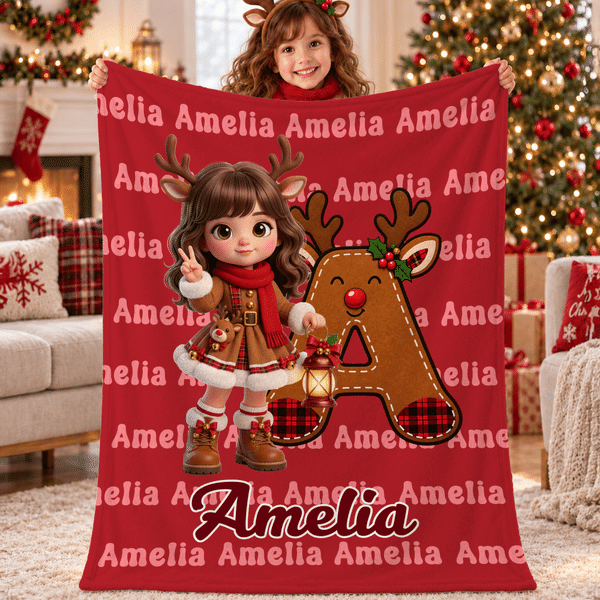 Personalized 3D-Style Character Artwork Photo Multicolour Soft Throw Blanket with Name and Initial Home Decor Christmas Eve Party Gift for Kids