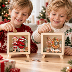 Personalized 3D-Effect Artwork Cartoon Character Photo Wooden Money Box Piggy Bank with Christmas Initial and Name Desk Decor Christmas Gift for Kids