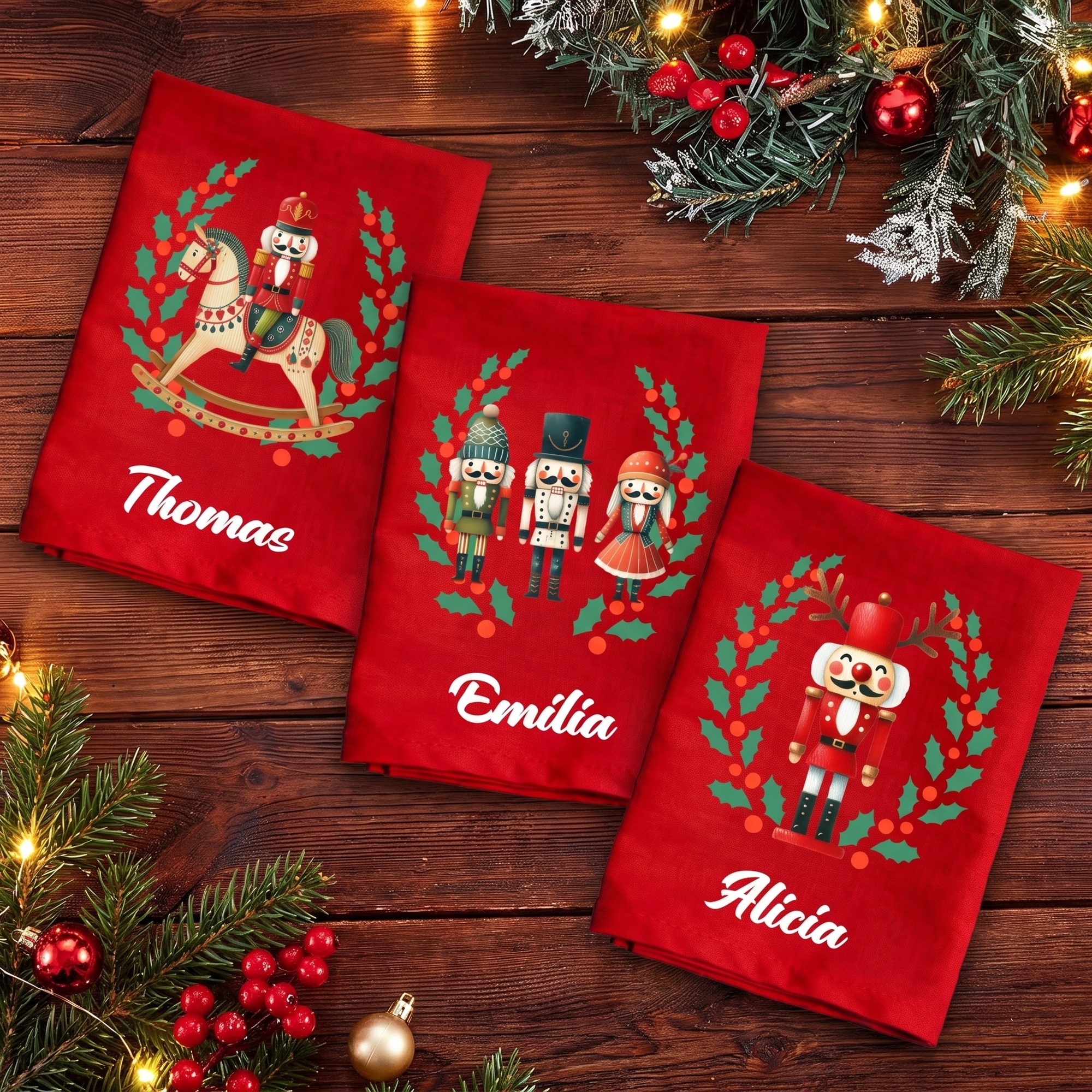 Personalisierte Nussknacker Weihnachtsserviette mit Namen | Wiederverwendbar | Festliche Tischdeko | Weihnachtsgeschenk für Familie & Freunde
