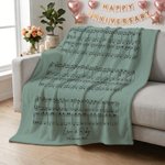 Personalised Five-Line Note Music Theme The First Dance Song Soft Throw Blanket with Couple Names And Date Wedding Anniversary Gift for Couples