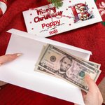 Personalised Christmas Reindeer Initial Money Holder Card Wallet with Name and Envelope Christmas Gift for Family Kids