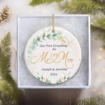 Personalised Our First Christmas As Mr and Mrs Ceramic Ornament with Name and Year Christmas Gift for Couples