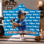 Personalized Oil Painting Style Portrait Baseball Soft Hooded Blanket with Name and Team Name Birthday Gift for Sports Lover