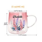 Personalised Birth Flower 3D Heart Ornament Gradient Style Glass Mug with Name Daily Use Birthday Anniversary Gift for Women Family Friends