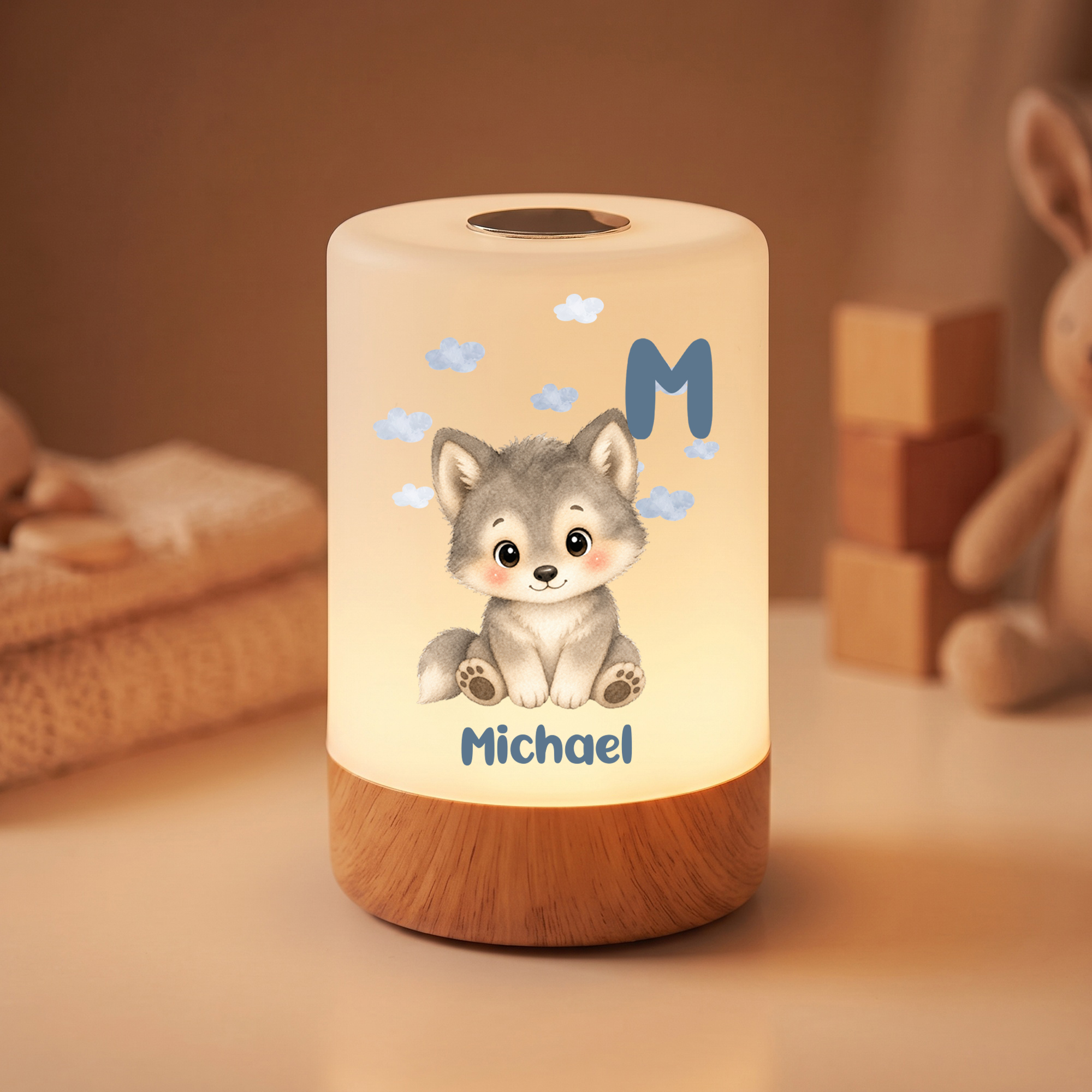 Individuell gestaltetes, dimmbares LED-Touch-Nachtlicht in Form eines niedlichen Fuchses oder einer Ente mit Namen und Fernbedienung – Wohnaccessoire und Geburtstagsgeschenk für Kinder