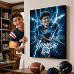 Personalized Lightning Heroes Sports Style Photo Canvas Prints with Name and Number Home Decor Ship from USA Birthday Gift for Football Lovers