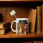 Personalized 3D-Effect Art Bookstore 11 oz 15 oz Ceramic Mug with Name Year and Book Shaped Drink Stirrer Birthday Christmas Gift for Book Lovers