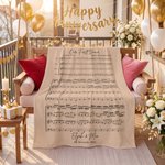 Personalised Five-Line Note Music Theme The First Dance Song Soft Throw Blanket with Couple Names And Date Wedding Anniversary Gift for Couples