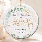 Personalised Our First Christmas As Mr and Mrs Ceramic Ornament with Name and Year Christmas Gift for Couples