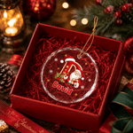 Gepersonaliseerde glazen kerstbal in 3D-stijl met cartoon-kerstman, initiaal, hulst en sneeuwvlok, met naam – boomversiering, kerstcadeau voor kinderen, familie en vrienden