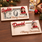 Personalized Christmas Theme Cartoon Character Photo Wood Cash Money Holder with Name Christmas Gift for Kids