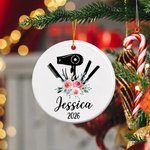 Personalised Hair Styling Tools Ceramic Ornament with Name Christmas Tree Decor Gift for Hairstylist Barber