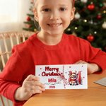 Personalised Christmas Reindeer Initial Money Holder Card Wallet with Name and Envelope Christmas Gift for Family Kids