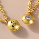 Personalised Minimalist Birthstone Disc Necklace with Engraved Initial Dainty Jewellery Birthday Anniversary Gift for Women