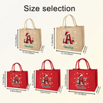 Personalized Christmas Hat Snowman Initial Large Capacity Linen Tote Bag with Name Christmas Party Gift for Family Friends Kids