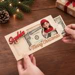 Personalized Christmas Theme Cartoon Character Photo Wood Cash Money Holder with Name Christmas Gift for Kids
