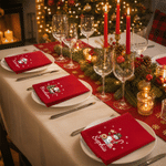 Personalized Christmas Theme Pattern 100% Cotton Reusable Red Napkin with Name Table Decor Christmas Gift for Family Friend