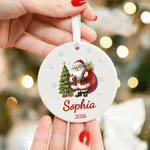 Gepersonaliseerd rond keramisch kerstornament met kerstthema en naam – kerstcadeau voor familie en vrienden