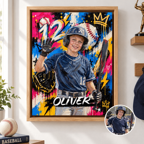 Personalized Graffiti Oil Painting Style Baseball Player Photo Canvas Prints with Name Home Decor Ship from USA Birthday Gift for Baseball Players