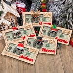 Personalised Santa Claus Hat with Glasses Wooden Money Holder with Name and Year Funny Christmas Gift for Kids Family