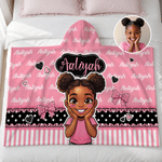Personalized Polka-Dot Bow Comic Style Character Photo Hoodie Blanket with Name Home Decor Birthday Anniversary Gift for Boy Girl